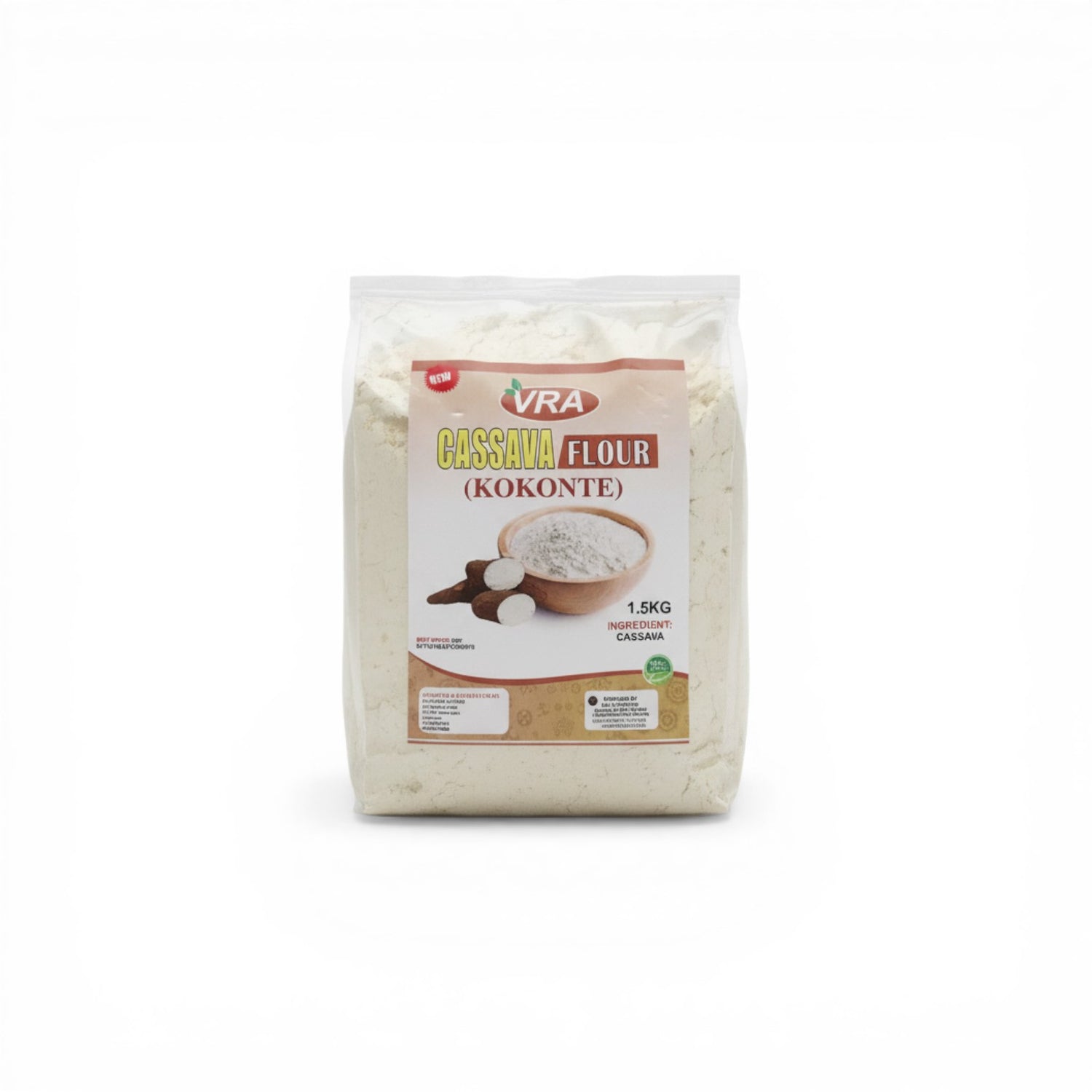 Duaba Afro Cassava Flour (Kokonte) 1.5kg bag. 100% pure dried cassava flour, a staple for traditional Ghanaian dishes like Kokonte and Tuo-Zafi.