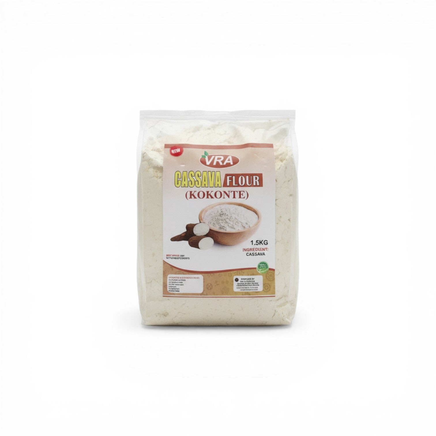 Duaba Afro Cassava Flour (Kokonte) 1.5kg bag. 100% pure dried cassava flour, a staple for traditional Ghanaian dishes like Kokonte and Tuo-Zafi.
