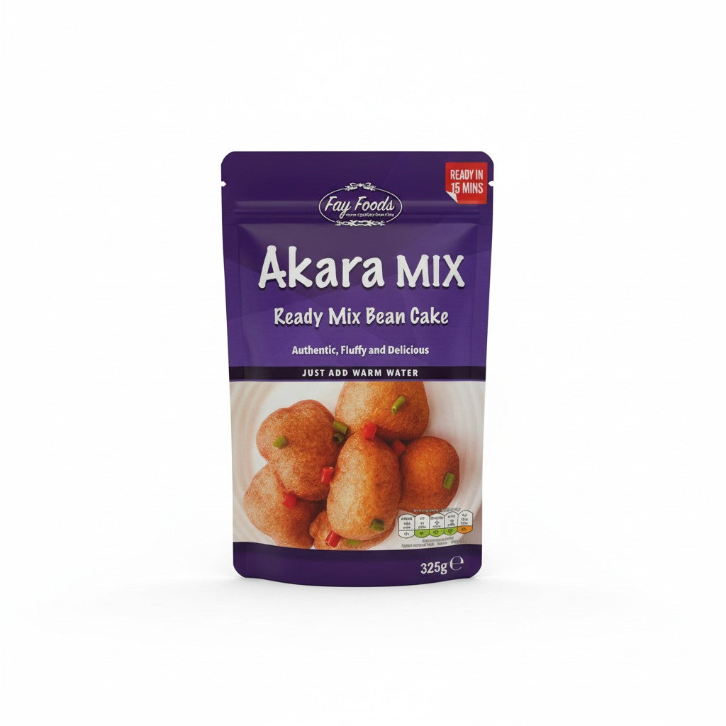 Duaba Afro Foods Fay Foods Akara Mix - 325g, ready mix bean cake for authentic, fluffy, and delicious West African fritters. Just add warm water and fry.