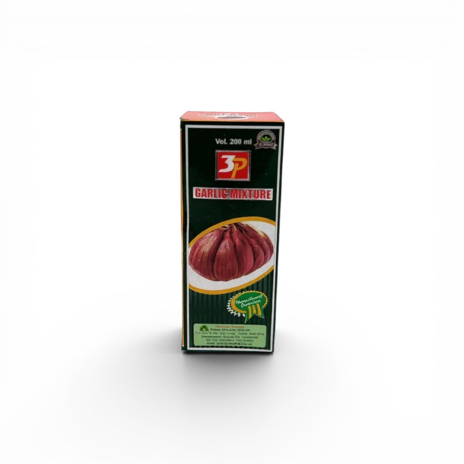 Duaba Afro 3P Garlic Mixture 200ml bottle with image of a red garlic bulb. Natural wellness supplement.