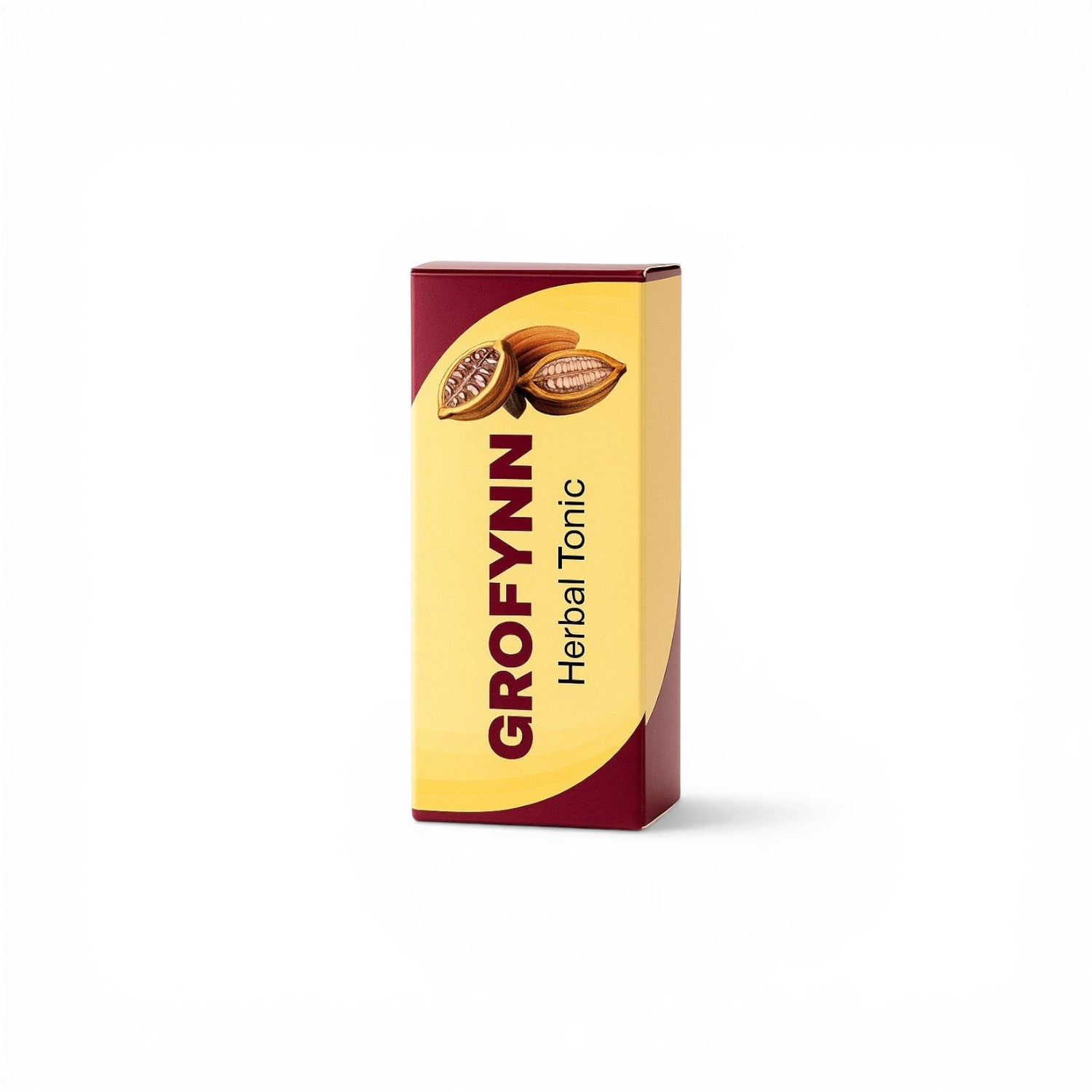 Duaba Afro Grofynn Herbal Tonic 330ml bottle with cocoa pod illustration, supporting appetite and wellness.