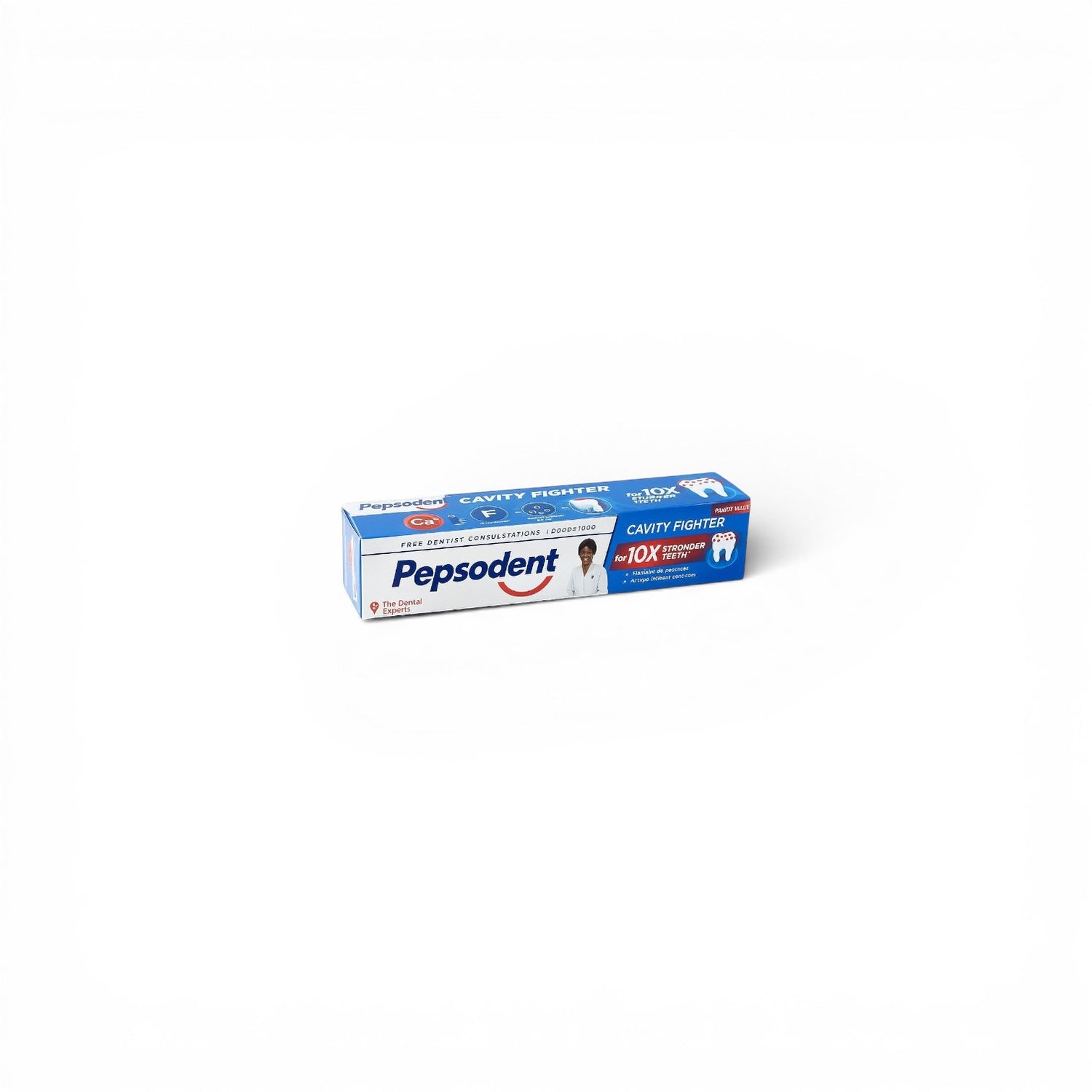 Duaba Afro Pepsodent Cavity Fighter toothpaste tube with Pro-Fluoride and Active Micro-Calcium for 10x stronger teeth.
