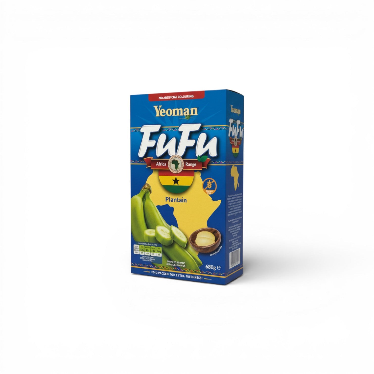 Duaba Afro Yeoman Plantain Fufu Flour, 680g. Gluten-free, 100% pure plantain mix for authentic fufu.