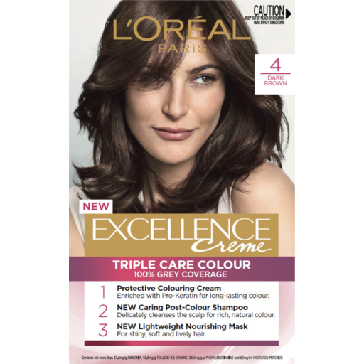 L'Oréal Excellence Creme – 4 Dark Brown – Triple Care – Permanent – (200ml)