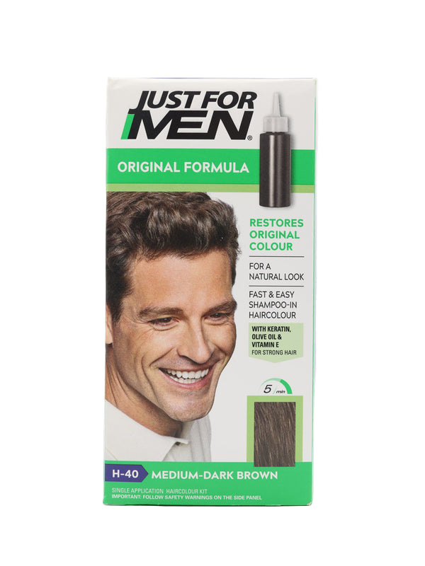 Just For Men – H-40 Medium-Dark Brown – Original Formula Shampoo-In Hair Colour (200ml)